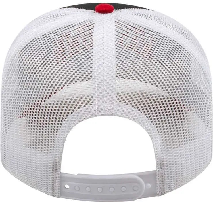 Cap America I3028 Modified Flat Bill with Mesh Back Cap - Black Red White - Black Red White / One Size Fits Most