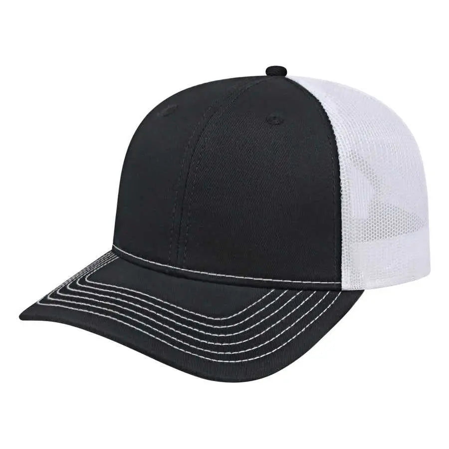 Cap America I3028 Modified Flat Bill with Mesh Back Cap Black White Black White / One Size Fits Most