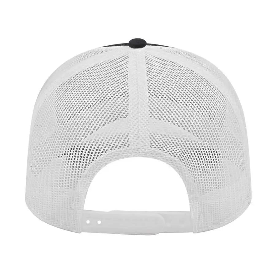 Cap America I3028 Modified Flat Bill with Mesh Back Cap - Black White - Black White / One Size Fits Most