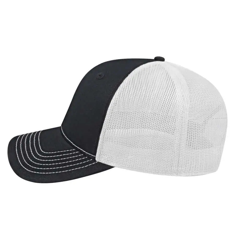 Cap America I3028 Modified Flat Bill with Mesh Back Cap - Black White - Black White / One Size Fits Most