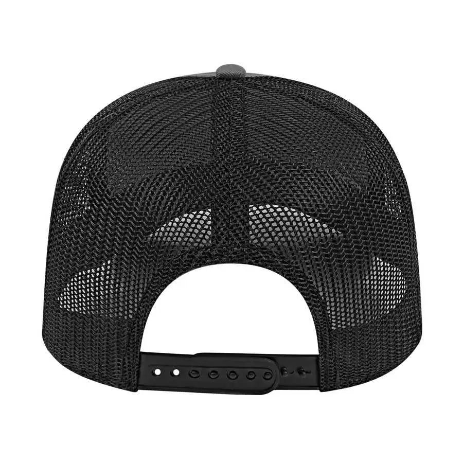 Cap America I3028 Modified Flat Bill with Mesh Back Cap - Charcoal Black - Dark Gray Black / One Size Fits Most
