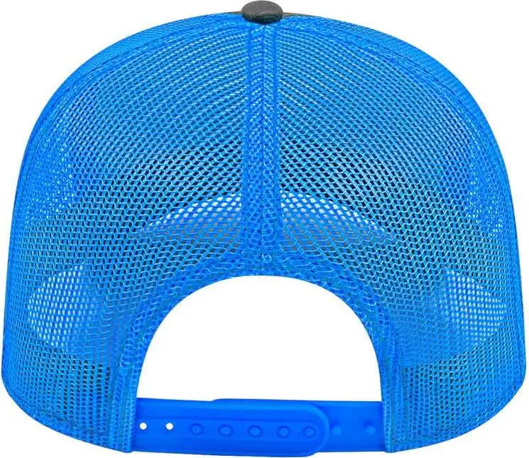 Cap America I3028 Modified Flat Bill with Mesh Back Cap - Charcoal Neon Blue - Dark Gray Blue / One Size Fits Most