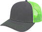 Cap America I3028 Modified Flat Bill with Mesh Back Cap Charcoal Neon Green Dark Gray Green / One Size Fits Most