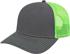 Cap America I3028 Modified Flat Bill with Mesh Back Cap Charcoal Neon Green Dark Gray Green / One Size Fits Most