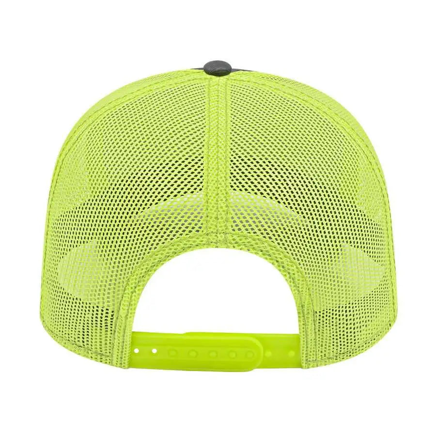 Cap America I3028 Modified Flat Bill with Mesh Back Cap - Charcoal Neon Yellow - Dark Gray Yellow / One Size Fits Most