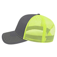 Cap America I3028 Modified Flat Bill with Mesh Back Cap - Charcoal Neon Yellow - Dark Gray Yellow / One Size Fits Most