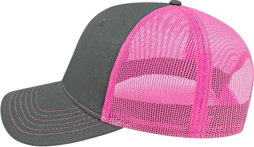 Cap America I3028 Modified Flat Bill with Mesh Back Cap - Charcoal Pink - Dark Gray Pink / One Size Fits Most