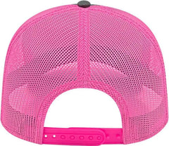 Cap America I3028 Modified Flat Bill with Mesh Back Cap Charcoal Pink Dark Gray Pink / One Size Fits Most