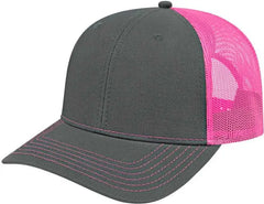 Cap America I3028 Modified Flat Bill with Mesh Back Cap Charcoal Pink Dark Gray Pink / One Size Fits Most