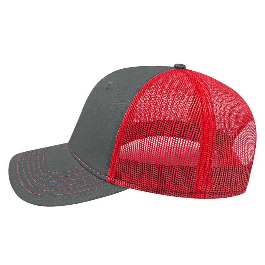 Cap America I3028 Modified Flat Bill with Mesh Back Cap - Charcoal Red - Dark Gray Red / One Size Fits Most