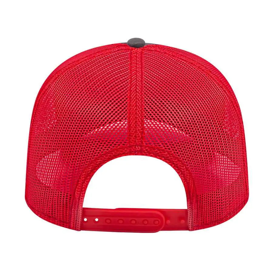 Cap America I3028 Modified Flat Bill with Mesh Back Cap - Charcoal Red - Dark Gray Red / One Size Fits Most
