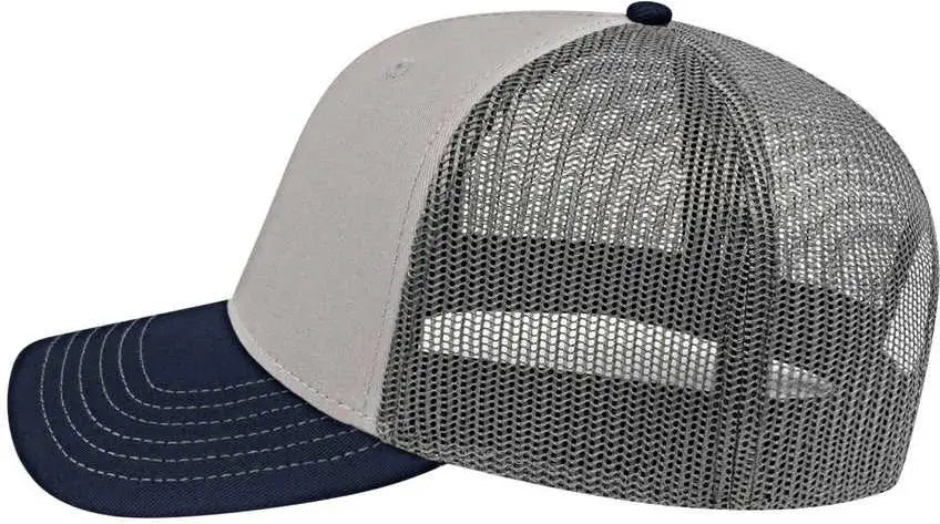 Cap America I3028 Modified Flat Bill with Mesh Back Cap - Gray Navy Charcoal - Gray Navy Charcoal / One Size Fits Most