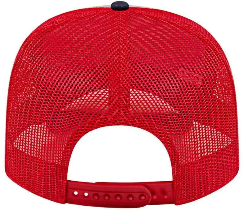 Cap America I3028 Modified Flat Bill with Mesh Back Cap - Gray Navy Red - Gray Navy Red / One Size Fits Most