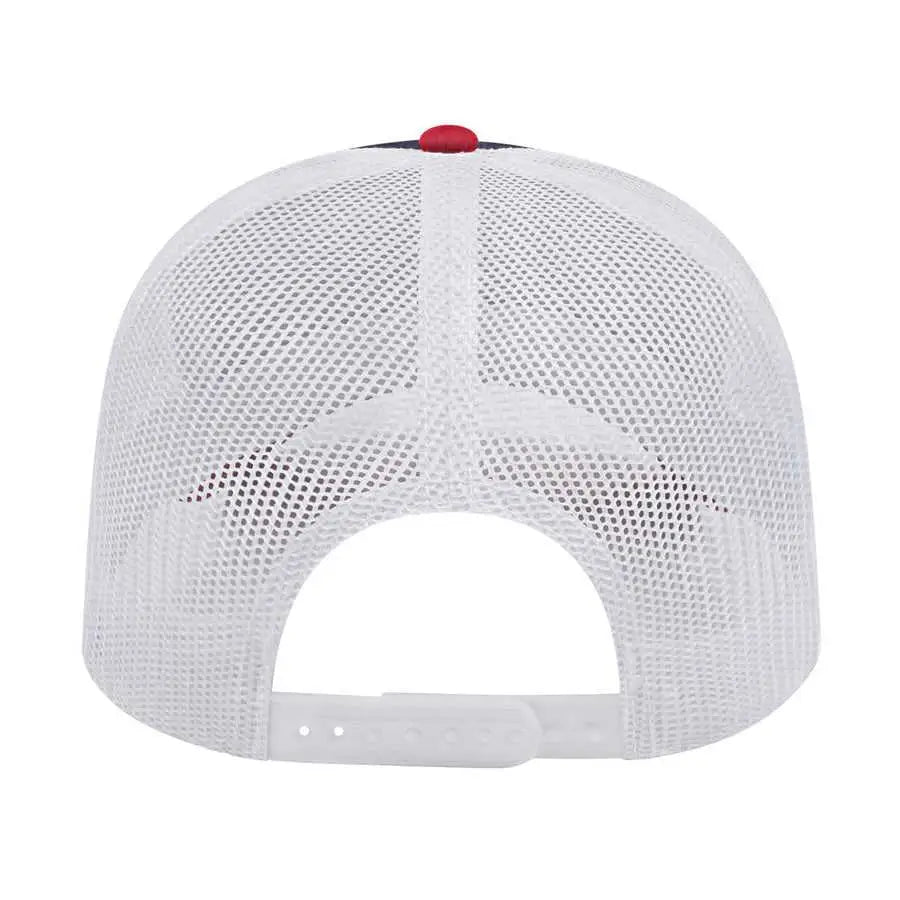 Cap America I3028 Modified Flat Bill with Mesh Back Cap - Navy Red White - Navy Red / One Size Fits Most
