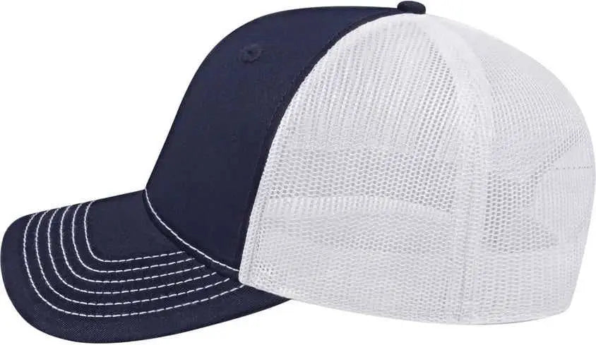 Cap America I3028 Modified Flat Bill with Mesh Back Cap - Navy White - Navy White / One Size Fits Most