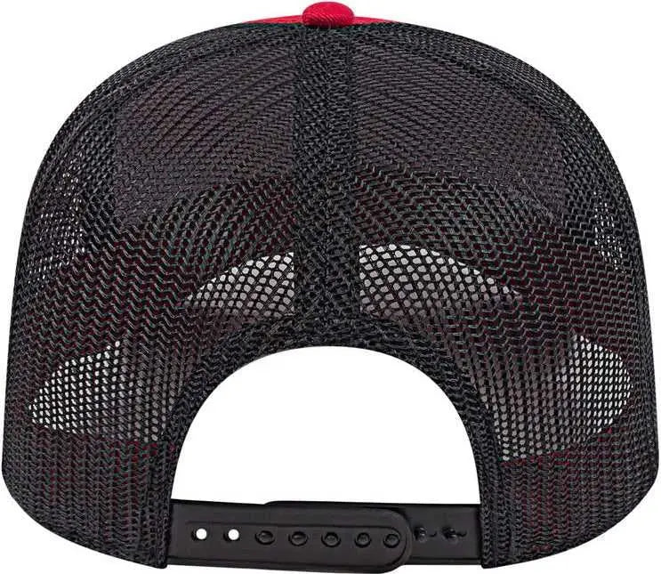 Cap America I3028 Modified Flat Bill with Mesh Back Cap - Red Black - Red Black / One Size Fits Most