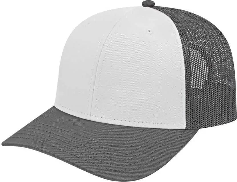 Cap America I3028 Modified Flat Bill with Mesh Back Cap White Charcoal White Dark Gray / One Size Fits Most