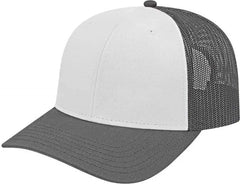 Cap America I3028 Modified Flat Bill with Mesh Back Cap White Charcoal White Dark Gray / One Size Fits Most
