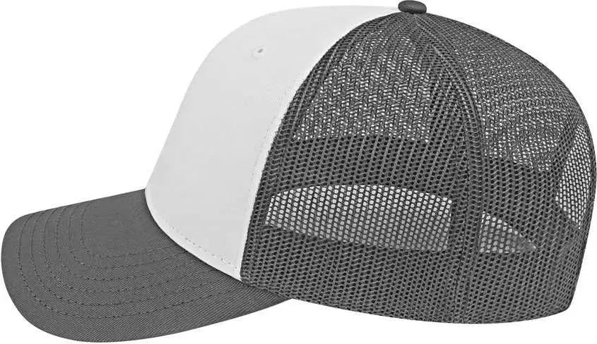 Cap America I3028 Modified Flat Bill with Mesh Back Cap - White Charcoal - White Dark Gray / One Size Fits Most