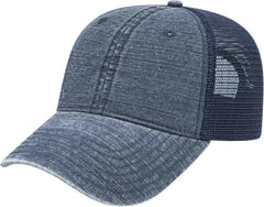 Cap America i3032 Enzyme Washed Slub Cotton Mesh Back Cap - Navy - Navy / One Size Fits Most