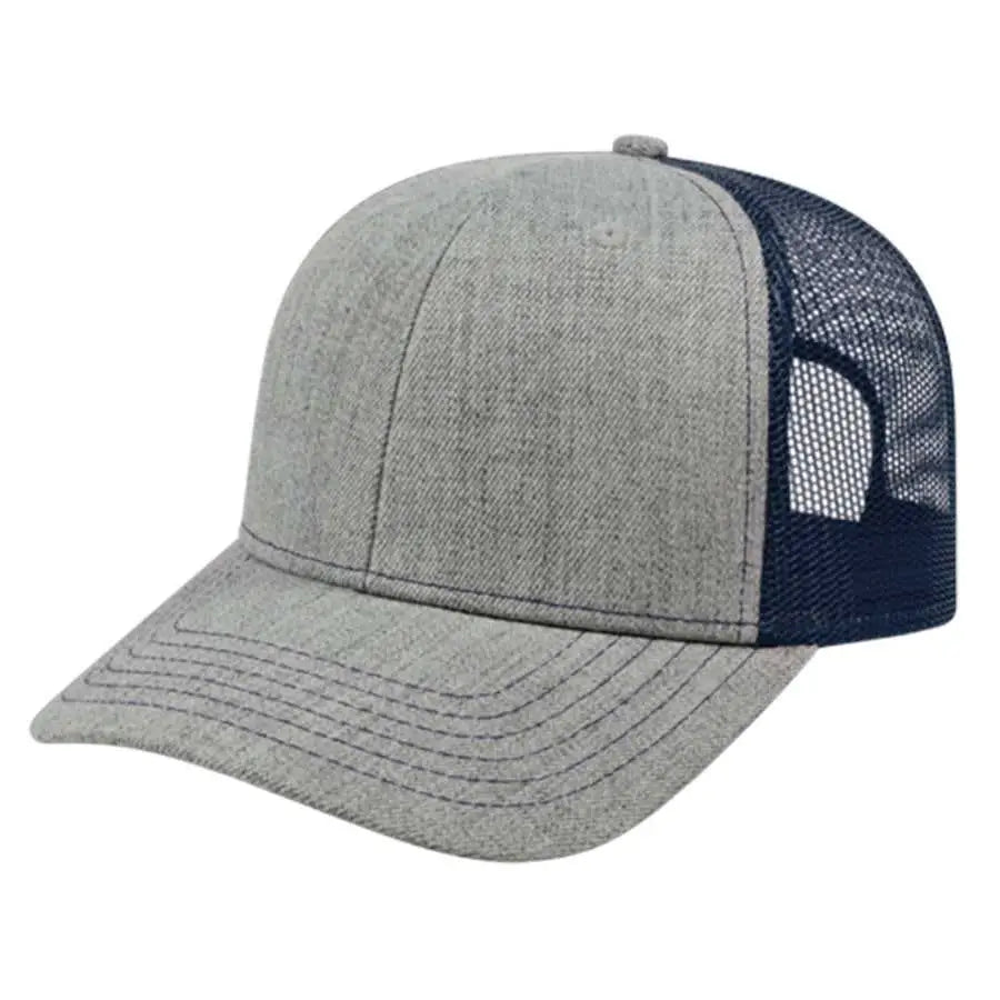Cap America I3035 Blended Wool Acrylic Modified Flat Bill with Mesh Back Cap - Heather Navy - Gray Navy / One Size Fits