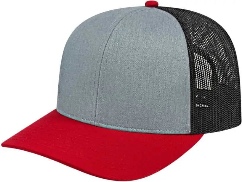 Cap America I3038 Poly/Cotton Mesh Back Cap - Heather Red Black - Grey Red / One Size Fits Most
