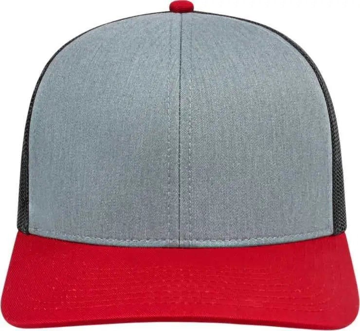 Cap America I3038 Poly/Cotton Mesh Back Cap - Heather Red Black - Grey Red / One Size Fits Most