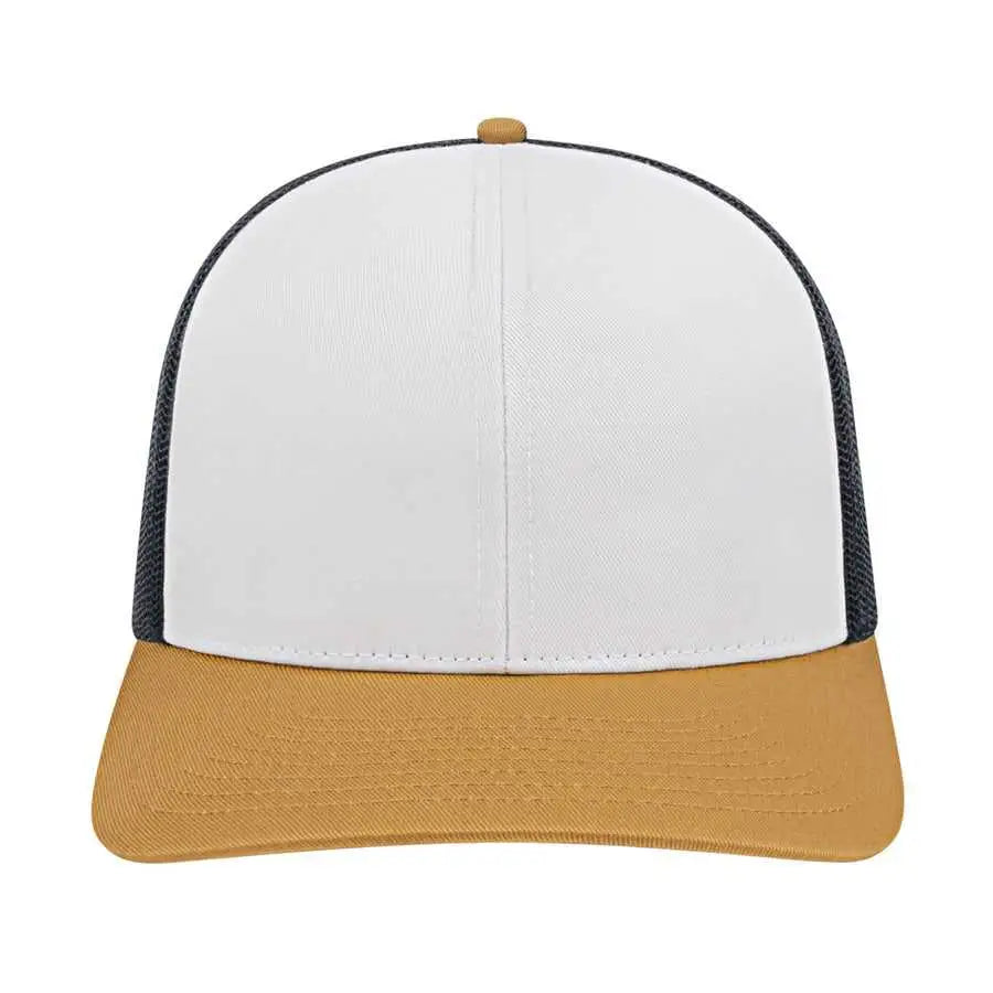 Cap America I3038 Poly/Cotton Mesh Back Cap - White Amber Black - White Gold / One Size Fits Most