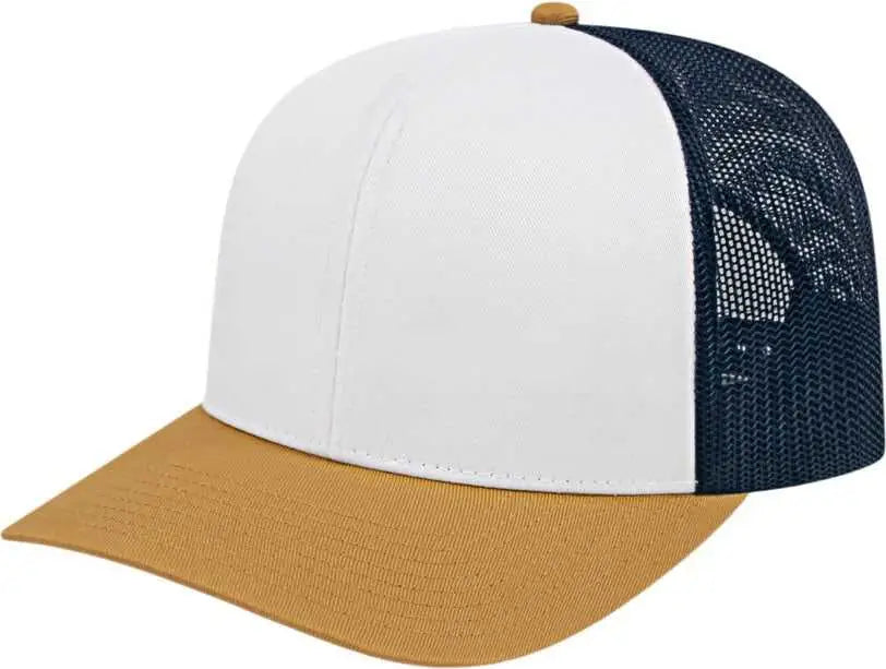 Cap America I3038 Poly/Cotton Mesh Back Cap - White Amber Navy - White Gold / One Size Fits Most