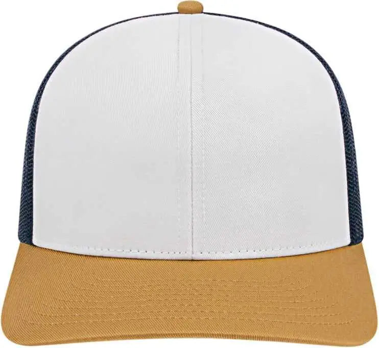 Cap America I3038 Poly/Cotton Mesh Back Cap - White Amber Navy - White Gold / One Size Fits Most