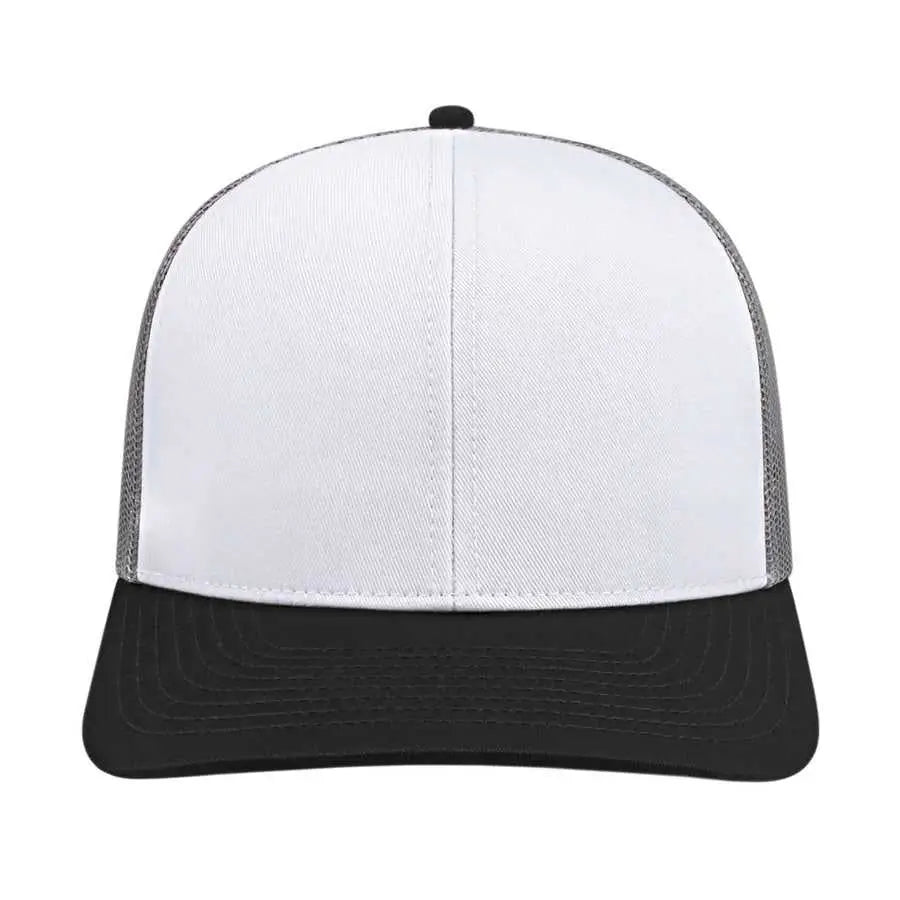 Cap America I3038 Poly/Cotton Mesh Back Cap - White Black Gray - White Black / One Size Fits Most