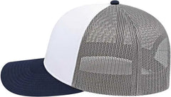 Cap America I3038 Poly/Cotton Mesh Back Cap - White Navy Gray - White Navy / One Size Fits Most