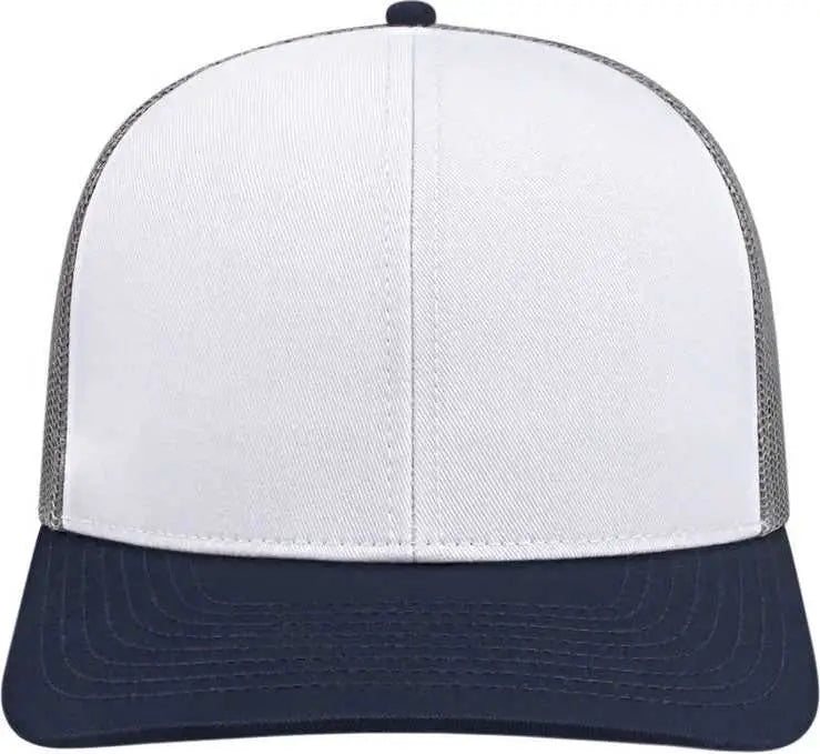 Cap America I3038 Poly/Cotton Mesh Back Cap - White Navy Gray - White Navy / One Size Fits Most