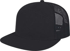 Cap America i3057 7 Panel Trucker Mesh Back Cap Black Black / One Size Fits Most