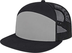 Cap America i3057 7 Panel Trucker Mesh Back Cap - Black Gray Black - Black Gray Black / One Size Fits Most