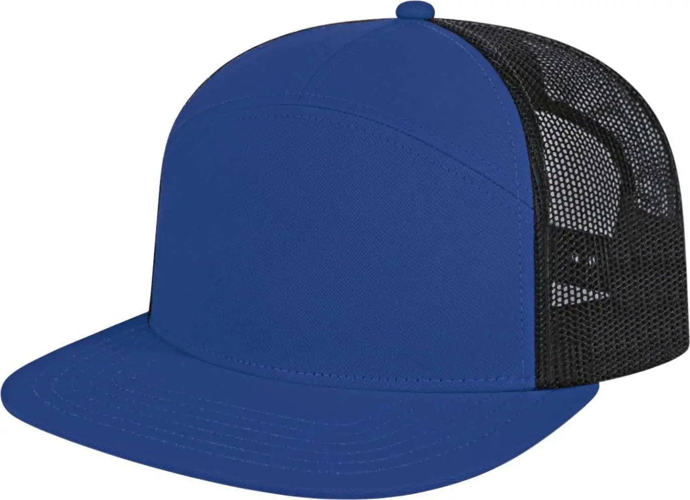 Cap America i3057 7 Panel Trucker Mesh Back Cap Royal Black Royal Black / One Size Fits Most