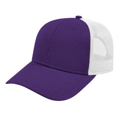 Cap America I3115 Low Profile Trucker with Modified Flat Bill Cap - Purple White