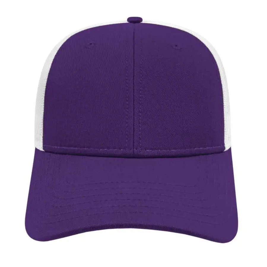 Cap America I3115 Low Profile Trucker with Modified Flat Bill Cap - Purple White