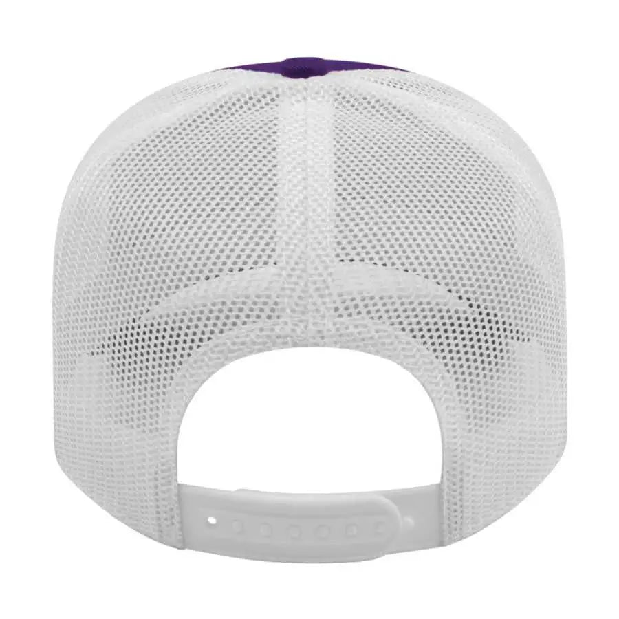 Cap America I3115 Low Profile Trucker with Modified Flat Bill Cap - Purple White