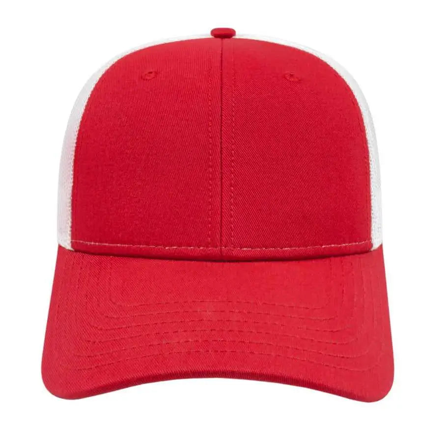Cap America I3115 Low Profile Trucker with Modified Flat Bill Cap - Red White