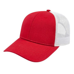 Cap America I3115 Low Profile Trucker with Modified Flat Bill Cap Red White Red White / Youth