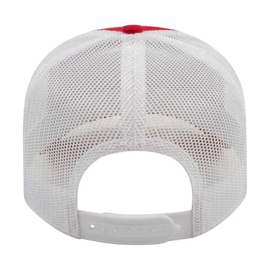 Cap America I3115 Low Profile Trucker with Modified Flat Bill Cap - Red White