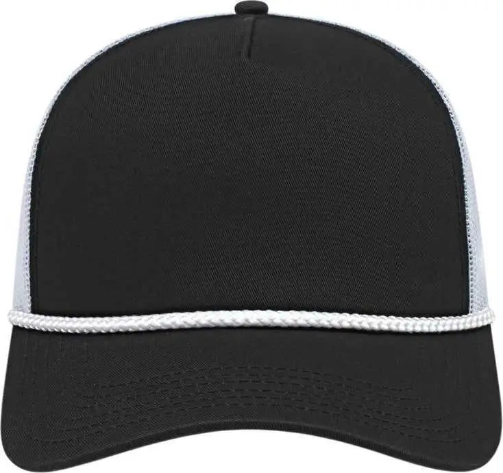 Cap America i5011 Value Rope Trucker Mesh Back Cap - Black White White - Black White White / One Size Fits Most
