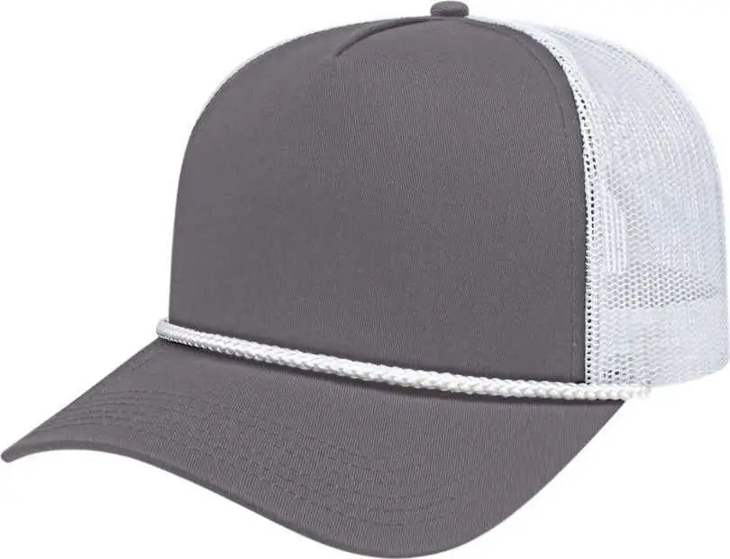 Cap America i5011 Value Rope Trucker Mesh Back Cap - Charcoal White White - Charcoal White White / One Size Fits Most