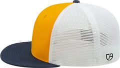 Cap America i8501 Flexfit Performance Trucker Mesh Back Cap Athletic Gold Navy White