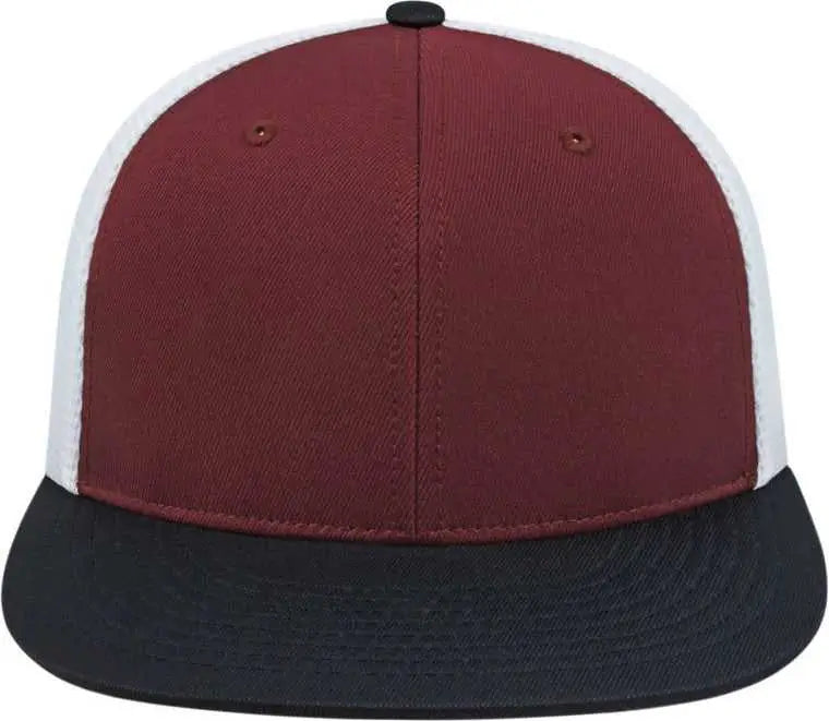 Cap America i8501 Flexfit Performance Trucker Mesh Back Cap - Maroon Black White