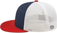 Cap America i8501 Flexfit Performance Trucker Mesh Back Cap Navy Red White