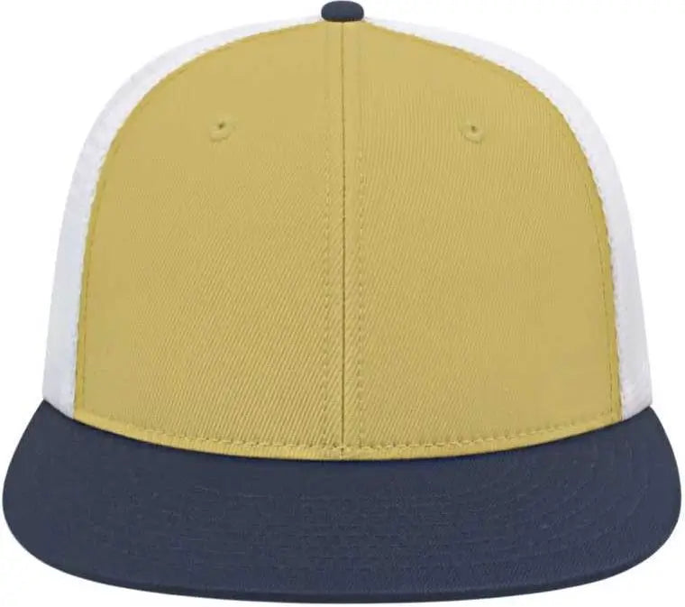 Cap America i8501 Flexfit Performance Trucker Mesh Back Cap - Vegas Gold Navy White