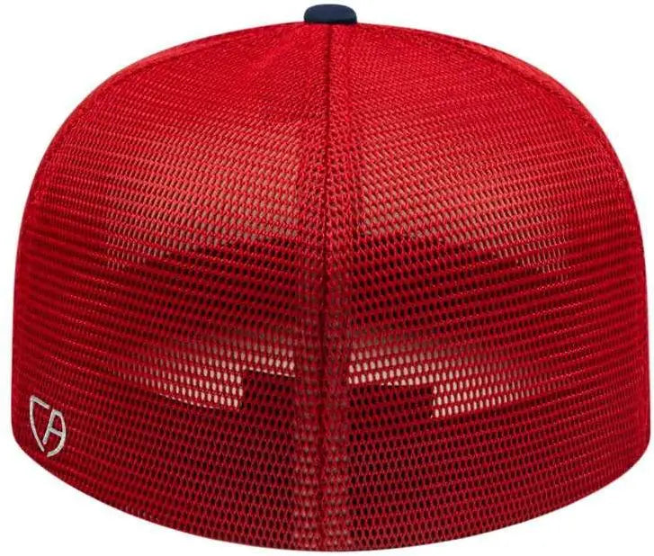 Cap America i8501 Flexfit Performance Trucker Mesh Back Cap - White Navy Red
