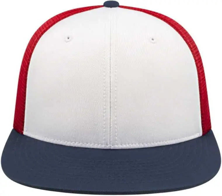 Cap America i8501 Flexfit Performance Trucker Mesh Back Cap - White Navy Red